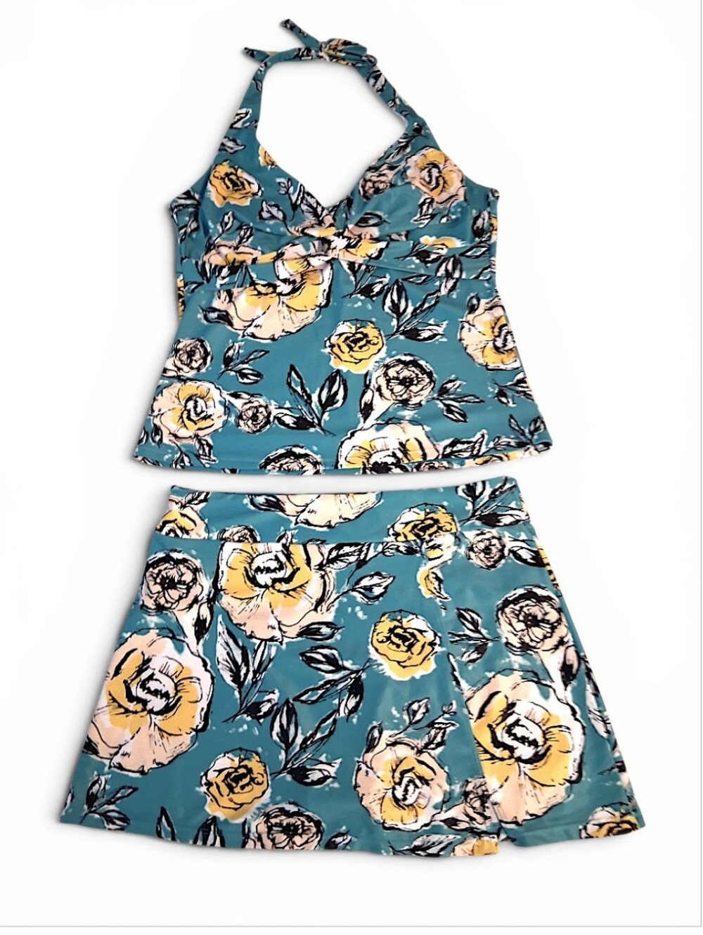 Sketch Floral Signature Halter Tankini Set Swim Top Match Skort Womens Large - Picture 3 of 11
